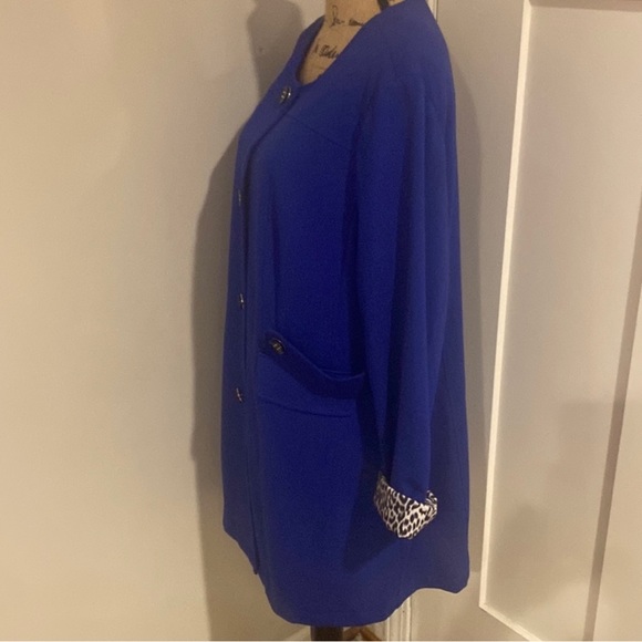 Chico’s 3 Long Royal Blue Jacket with Black and White Leopard Lining XL - 16 - Picture 4 of 9